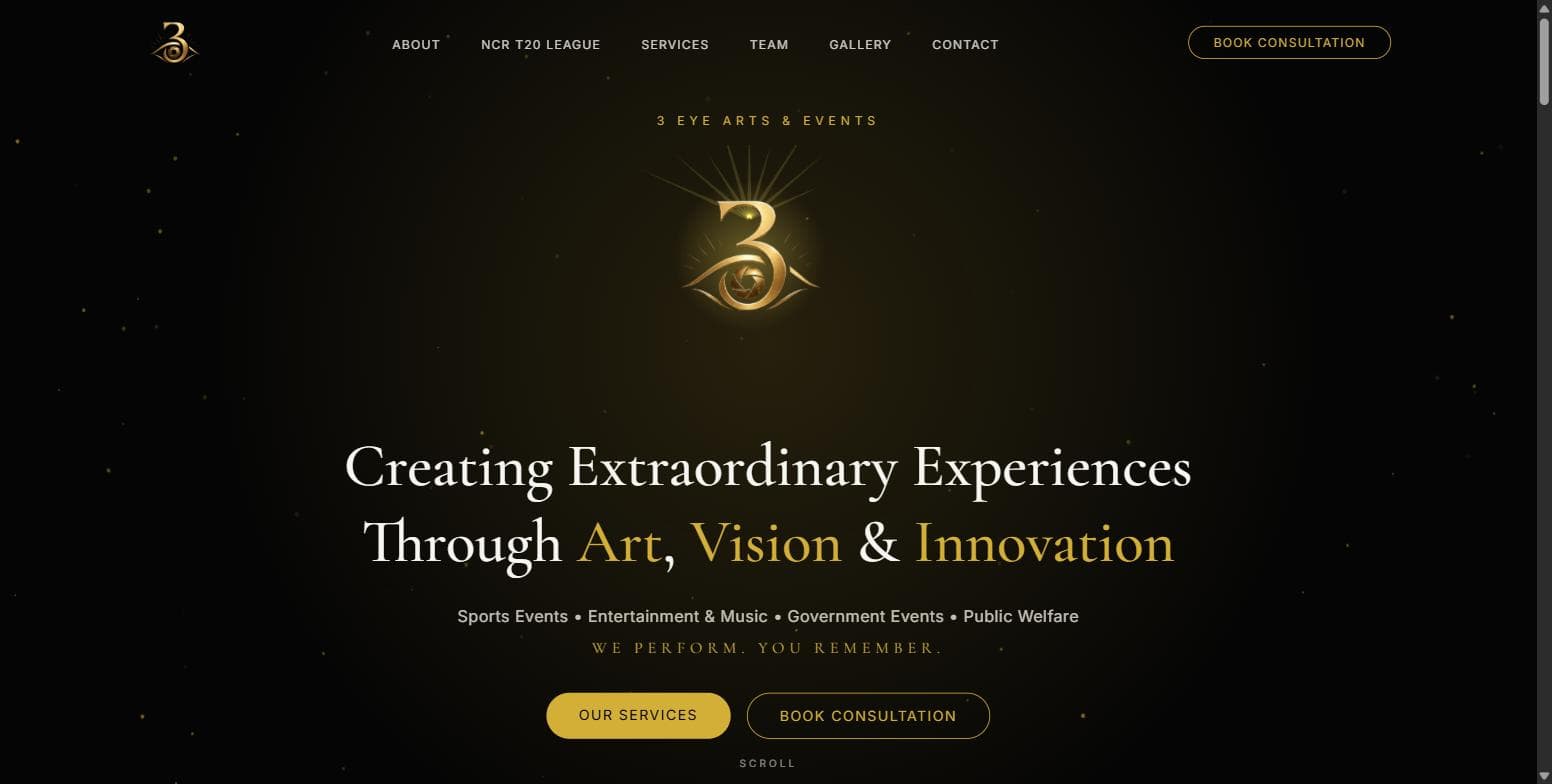 Screenshot of the 3 Eye Arts & Events website